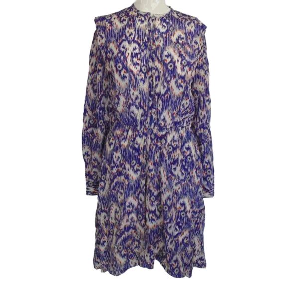 ISABEL MARANT ETOILE Shirt Dress, 38/6, Silk, Ikat print, Long sleeves, Purple - Picture 9 of 14